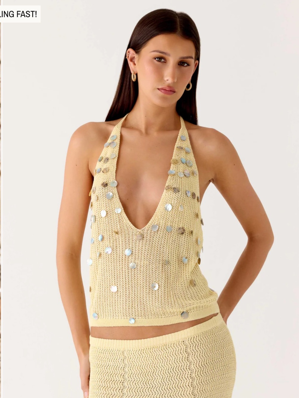 Yellow Embellished Crochet Skirt Set - Picture 3 of 4